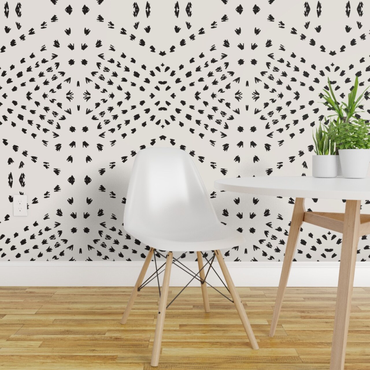Peel & Stick Wallpaper 2FT Wide Bohemian Mud Cloth Boho Modern Dots Black And White Farmhouse Custom Removable Wallpaper by Spoonflower